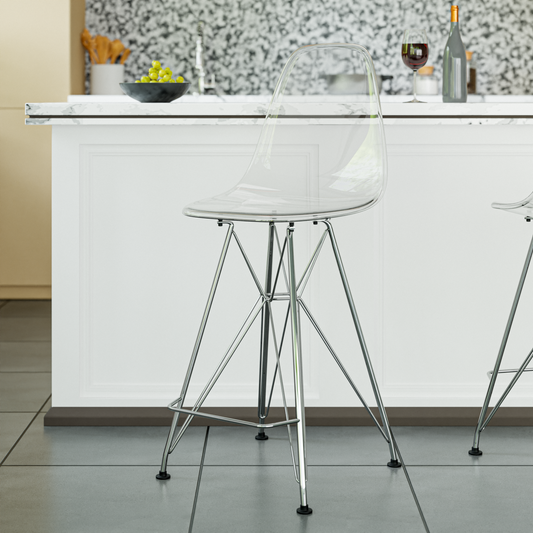 LeisureMod Cresco Modern Acrylic Barstool with Gold Chrome Base and Footrest