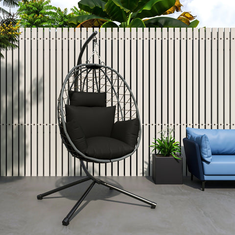 Summit Outdoor Single Person Egg Swing Chair in Grey/Black/Brown Steel Frame With Removable Cushions