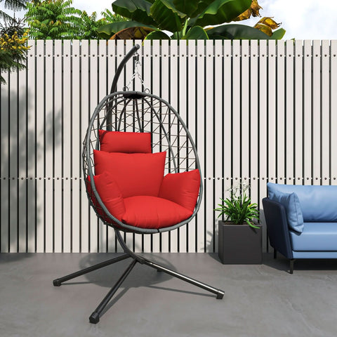 Summit Outdoor Single Person Egg Swing Chair in Grey/Black/Brown Steel Frame With Removable Cushions
