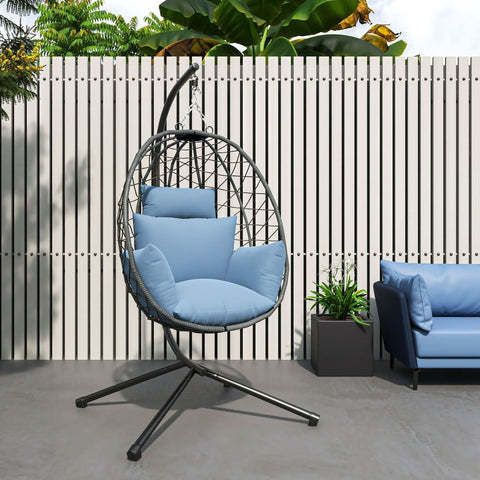 Summit Outdoor Single Person Egg Swing Chair in Grey/Black/Brown Steel Frame With Removable Cushions