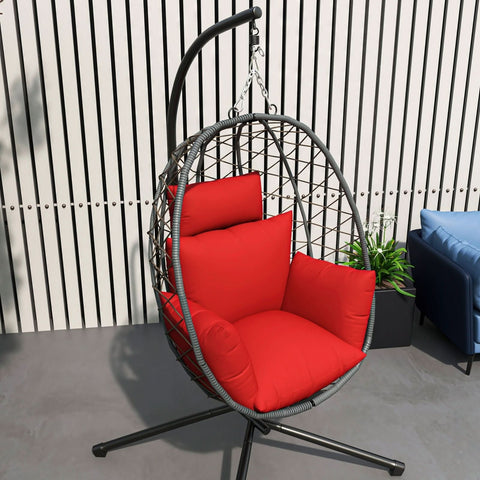 Summit Outdoor Single Person Egg Swing Chair in Grey/Black/Brown Steel Frame With Removable Cushions