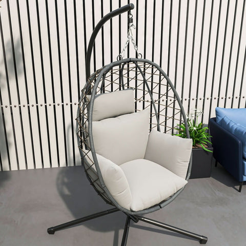 Summit Outdoor Single Person Egg Swing Chair in Grey/Black/Brown Steel Frame With Removable Cushions