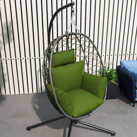 Summit Outdoor Single Person Egg Swing Chair in Grey/Black/Brown Steel Frame With Removable Cushions