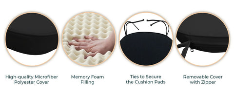Modern Memory Foam Chair Cushion  with Ties and Non Skid Design