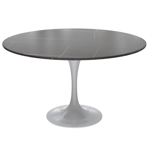 Verve Round Dining Table with MDF/Sintered Stone/Resin Tabletop in White Stainless Steel Pedestal Base