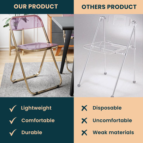 Lawrence Acrylic Folding Chair With Gold Metal Frame Set of 2