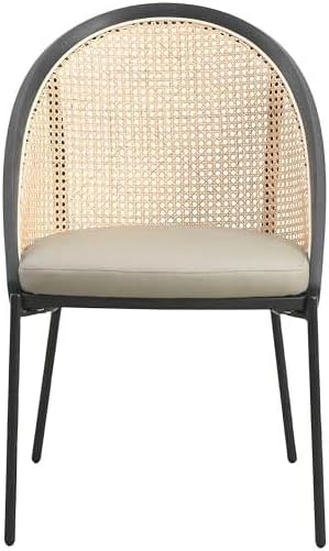 Urbane Dining Chair with Vinyl Fabric Seat and Wicker/Vinyl Backrest in Black Stainless Steel