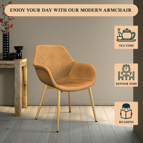 Markley Modern Leather Dining Arm Chair With Black/Gold Metal Legs