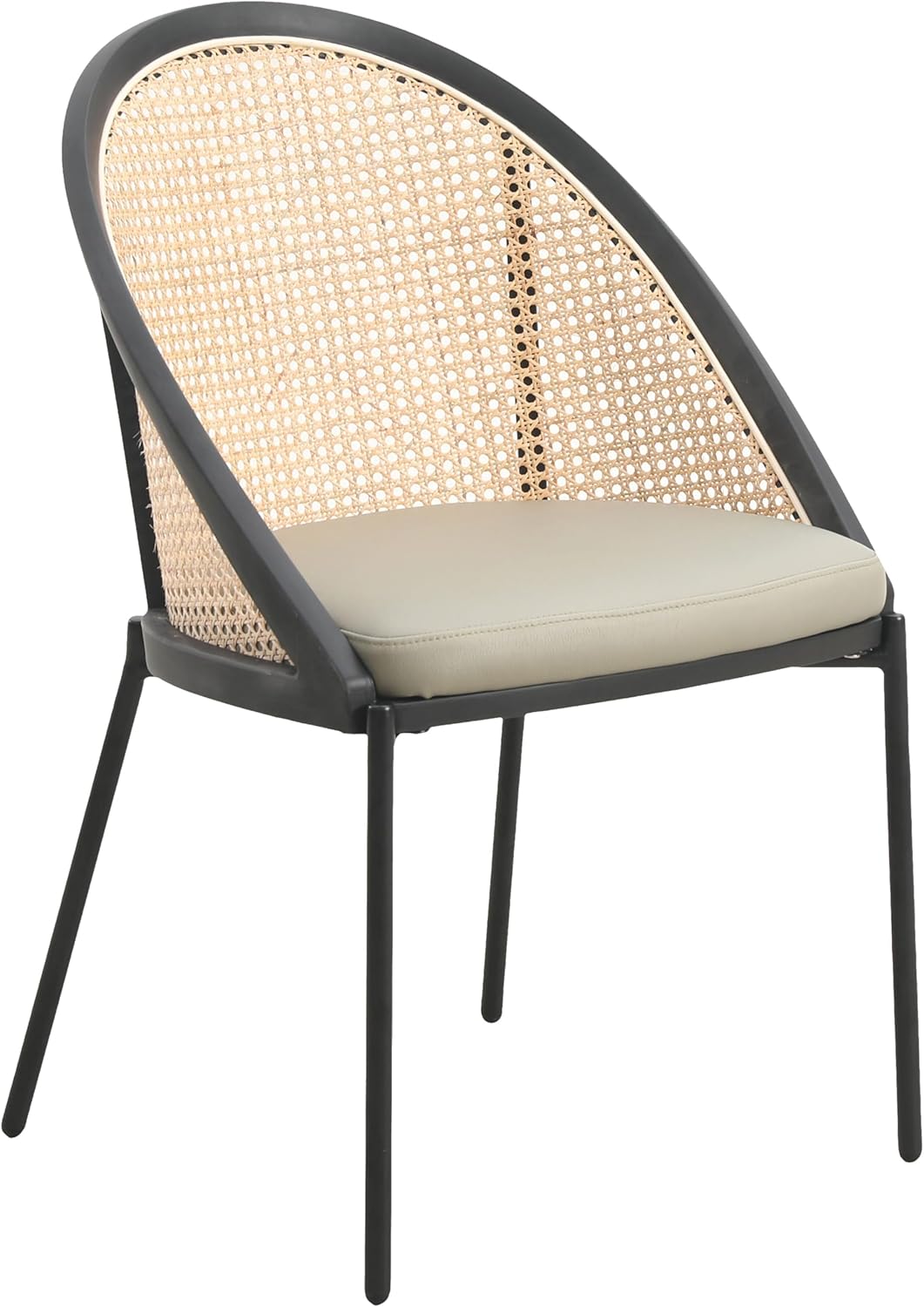 Urbane Dining Chair with Vinyl Fabric Seat and Wicker/Vinyl Backrest in Black Stainless Steel