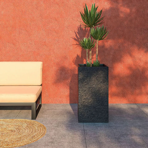 Basalt Fiberstone and MgO Clay Modern Tall Square Planter Pot for Indoor and Outdoor