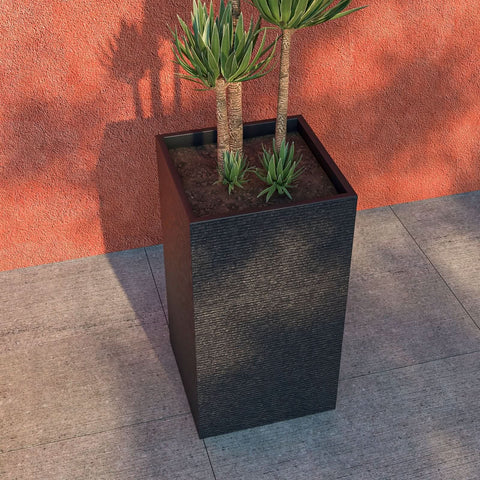 LeisureMod Basalt Fiberstone and MgO Clay Planter, Mid-Century Modern Tall Square Planter Pot for Indoor and Outdoor