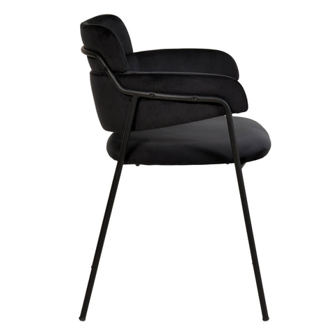 Axis Upholstered Dining Chair with Curved Open-Back and Arms and Black/Gold Stainless Steel Legs