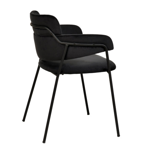 Axis Upholstered Dining Chair with Curved Open-Back and Arms and Black/Gold Stainless Steel Legs