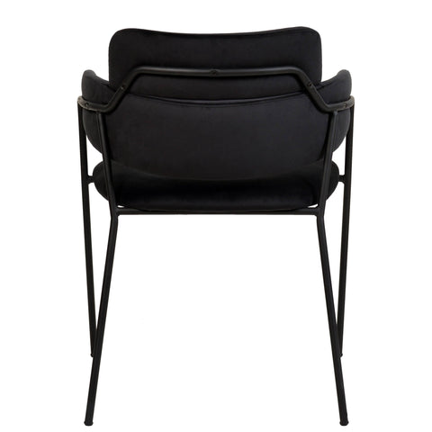 Axis Upholstered Dining Chair with Curved Open-Back and Arms and Black/Gold Stainless Steel Legs