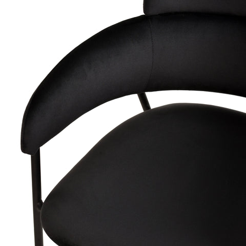 Axis Upholstered Dining Chair with Curved Open-Back and Arms and Black/Gold Stainless Steel Legs