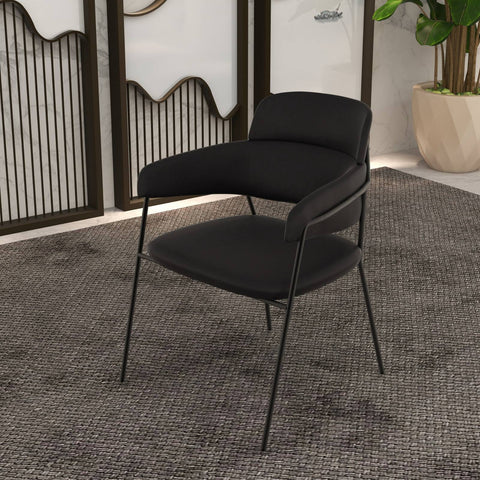 Axis Upholstered Dining Chair with Curved Open-Back and Arms and Black/Gold Stainless Steel Legs