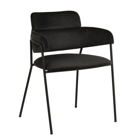 Axis Upholstered Dining Chair with Curved Open-Back and Arms and Black/Gold Stainless Steel Legs