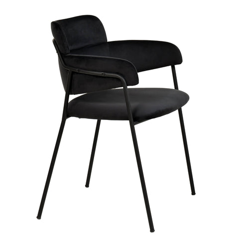 Axis Upholstered Dining Chair with Curved Open-Back and Arms and Black/Gold Stainless Steel Legs