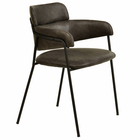 Axis Upholstered Dining Chair with Curved Open-Back and Arms and Black/Gold Stainless Steel Legs