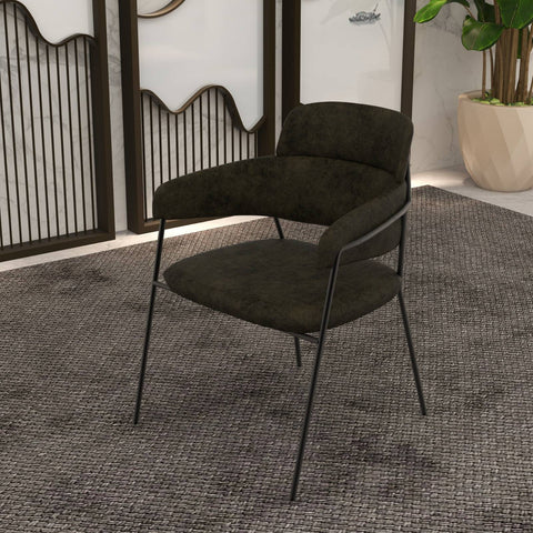 Axis Upholstered Dining Chair with Curved Open-Back and Arms and Black/Gold Stainless Steel Legs