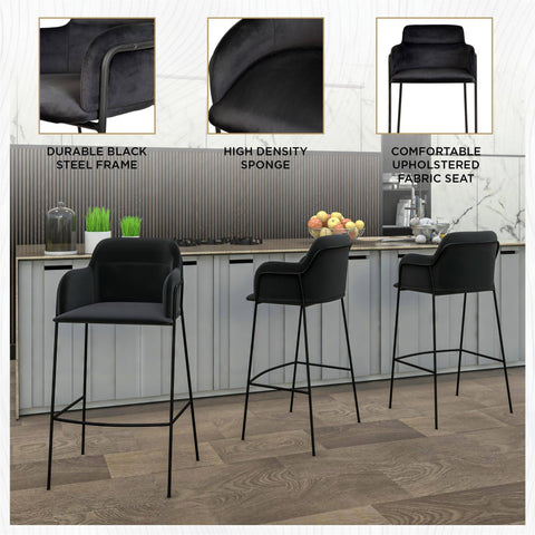 Axis 40" Bar Stool with Ergonomic Design, Powder-Coated Base, and Footrest in Black/Gold