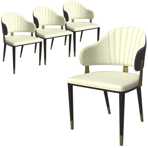 Aria Leather Dining Chair with a Curved Back and Gold Accents Design in Iron Set of 4
