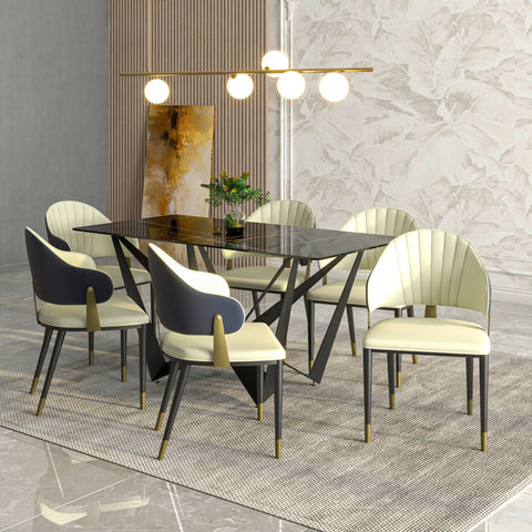 Aria Leather Dining Chair with a Curved Back and Gold Accents Design in Iron Set of 4