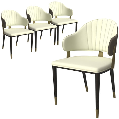 Aria Leather Dining Chair with a Curved Back and Gold Accents Design in Iron Set of 4