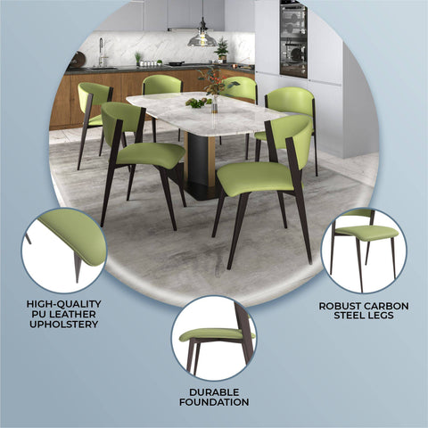 Aspen Dining Chairs Upholstered in Leather Kitchen Room Chairs with Metal Legs Set of 4