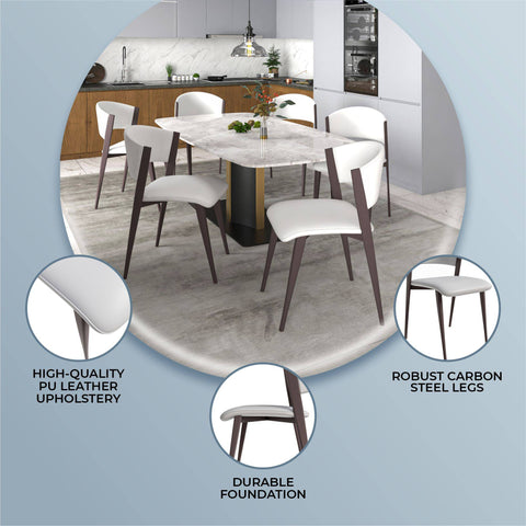 Aspen Dining Chairs Upholstered in Leather Kitchen Room Chairs with Metal Legs Set of 4