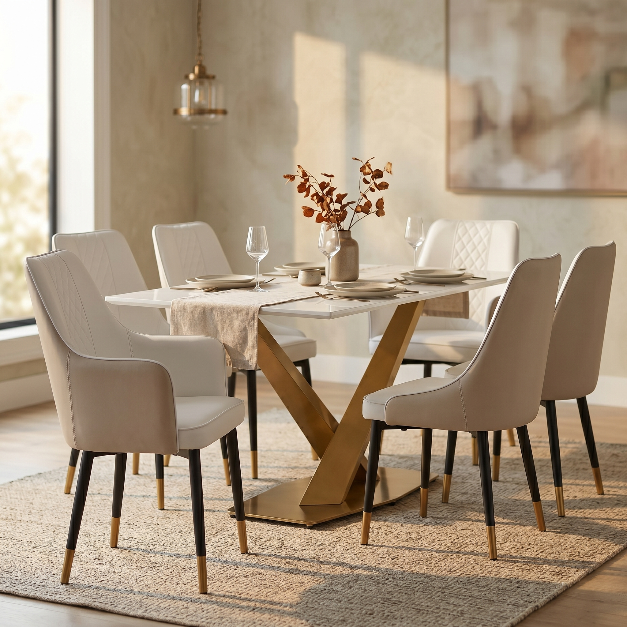 Allure Leather Dining Chairs in Steel Legs with Gold Accent Tips