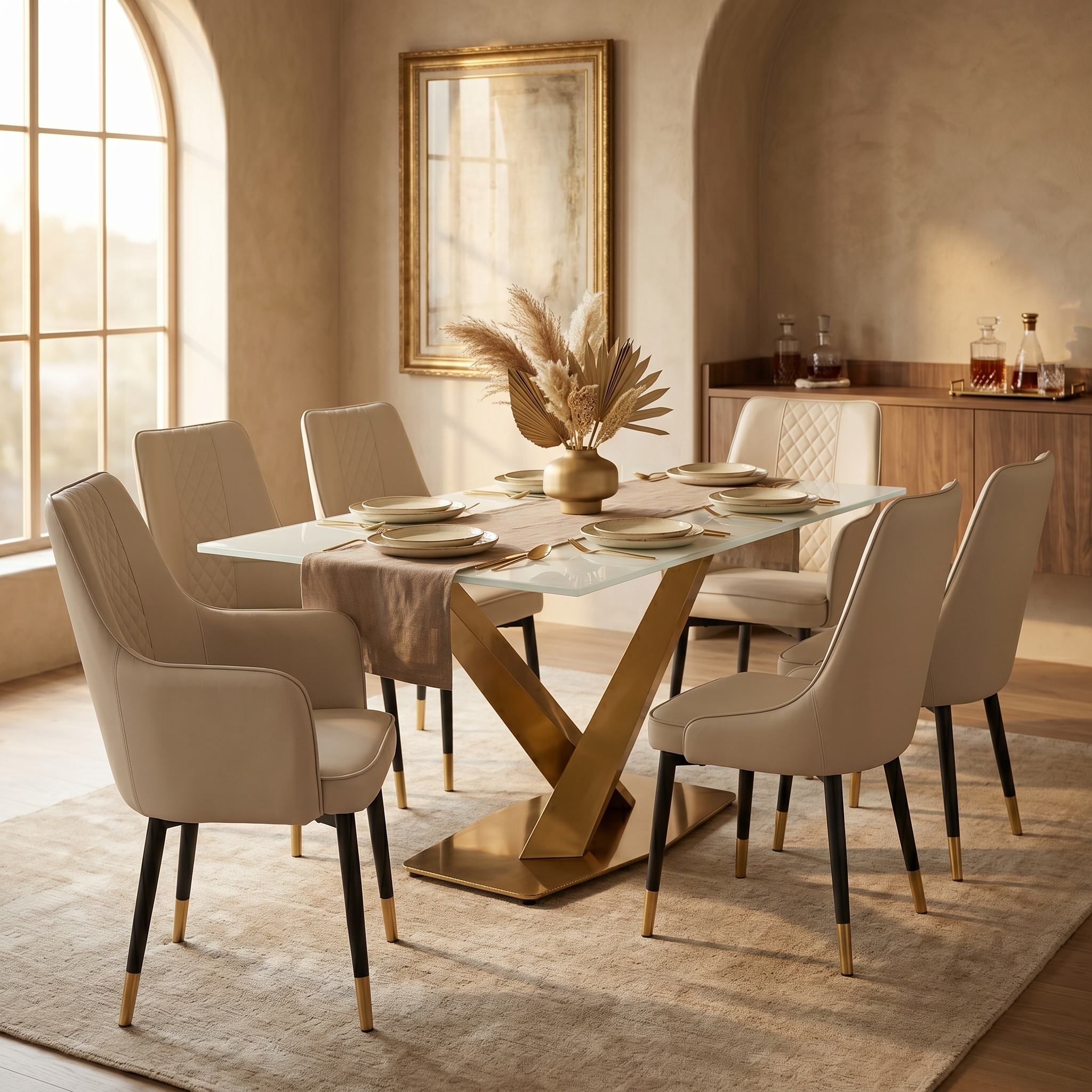 Allure Leather Dining Chairs in Steel Legs with Gold Accent Tips