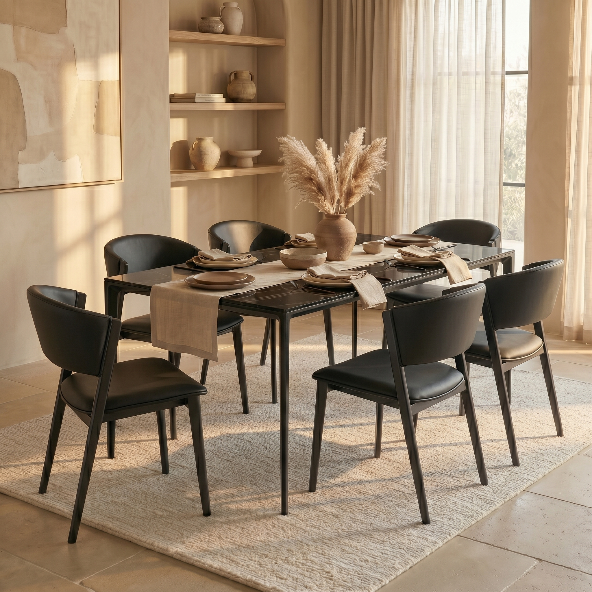 Aspen Dining Chairs Upholstered in Leather with Black Metal Legs