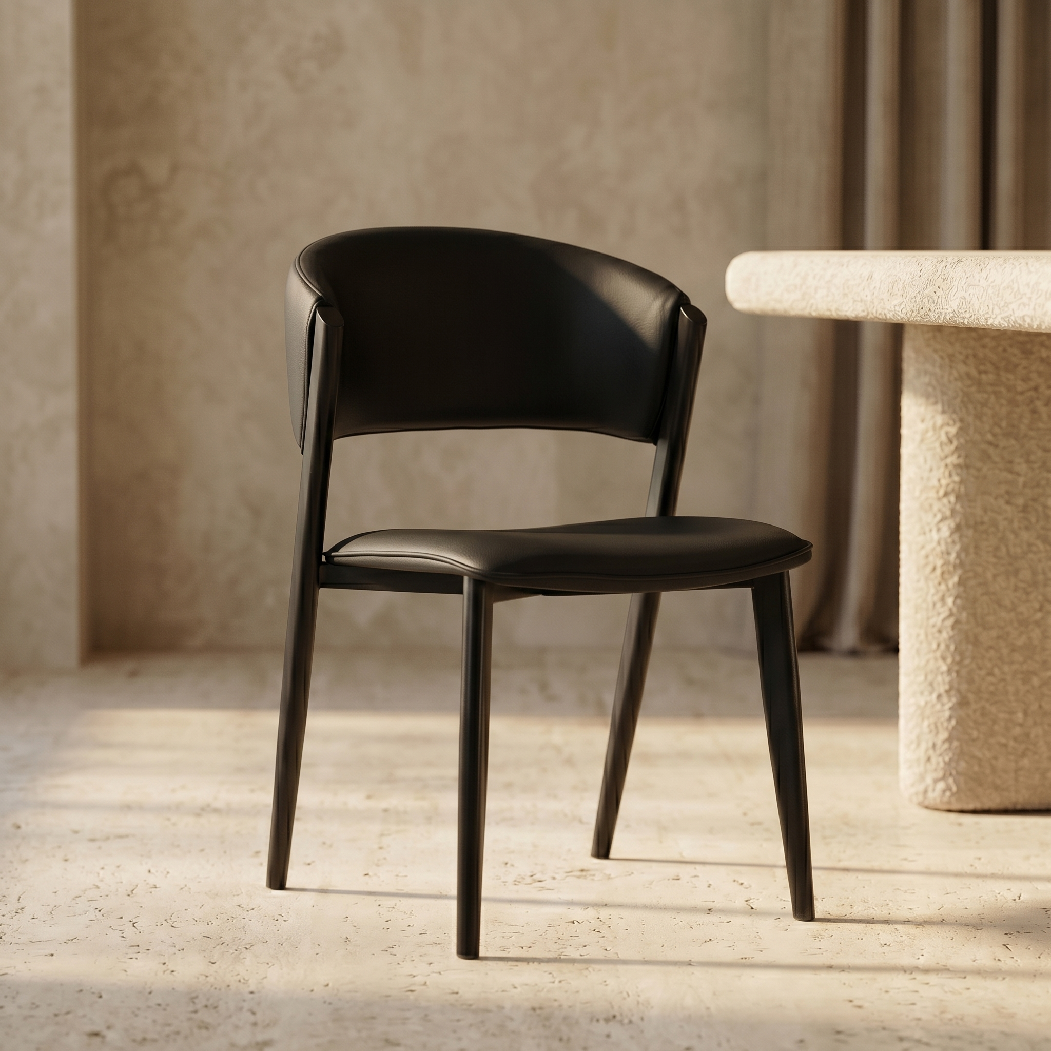 Aspen Dining Chairs Upholstered in Leather with Black Metal Legs