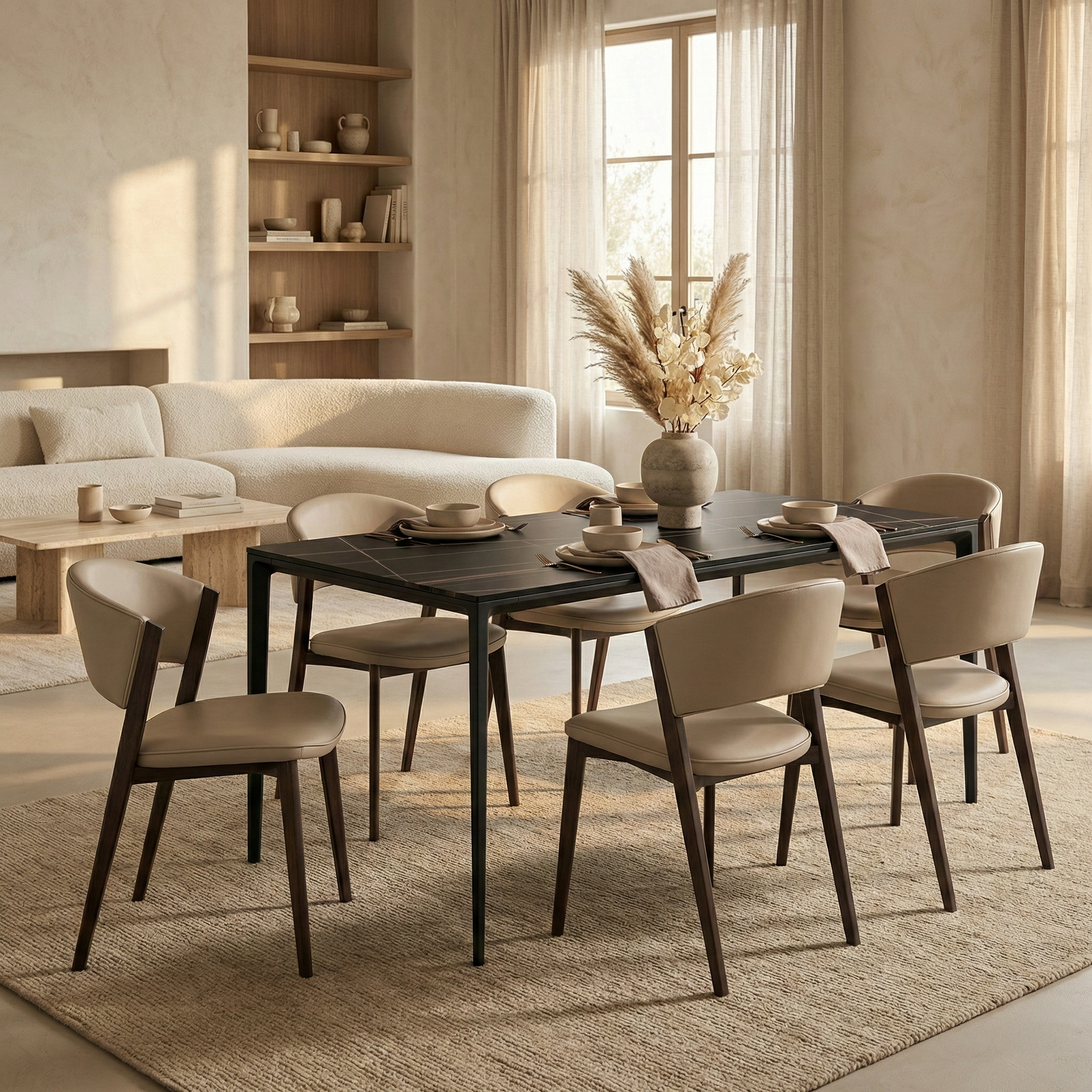 Aspen Dining Chairs Upholstered in Leather with Black Metal Legs