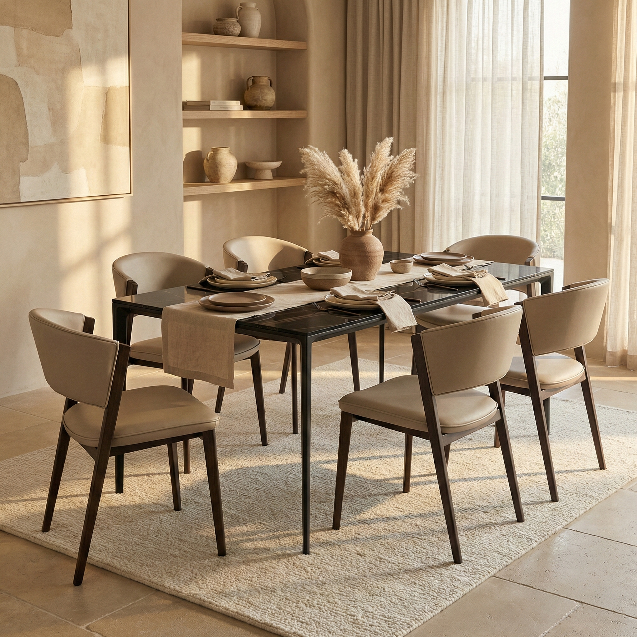 Aspen Dining Chairs Upholstered in Leather with Black Metal Legs