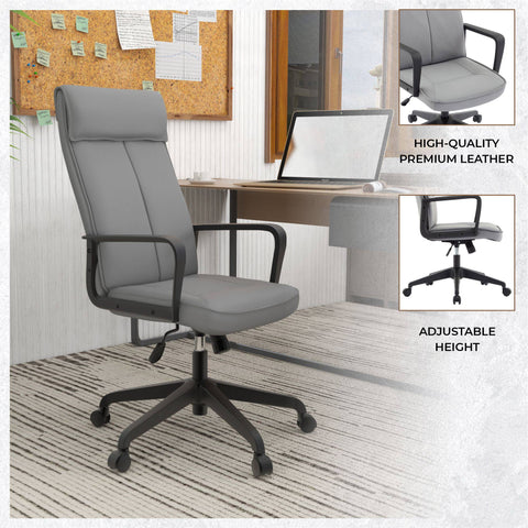Aiaria Ergonomic High-Back Leather Office Chair with Adjustable Height, Swivel, Tilt, and Double Wheel Casters