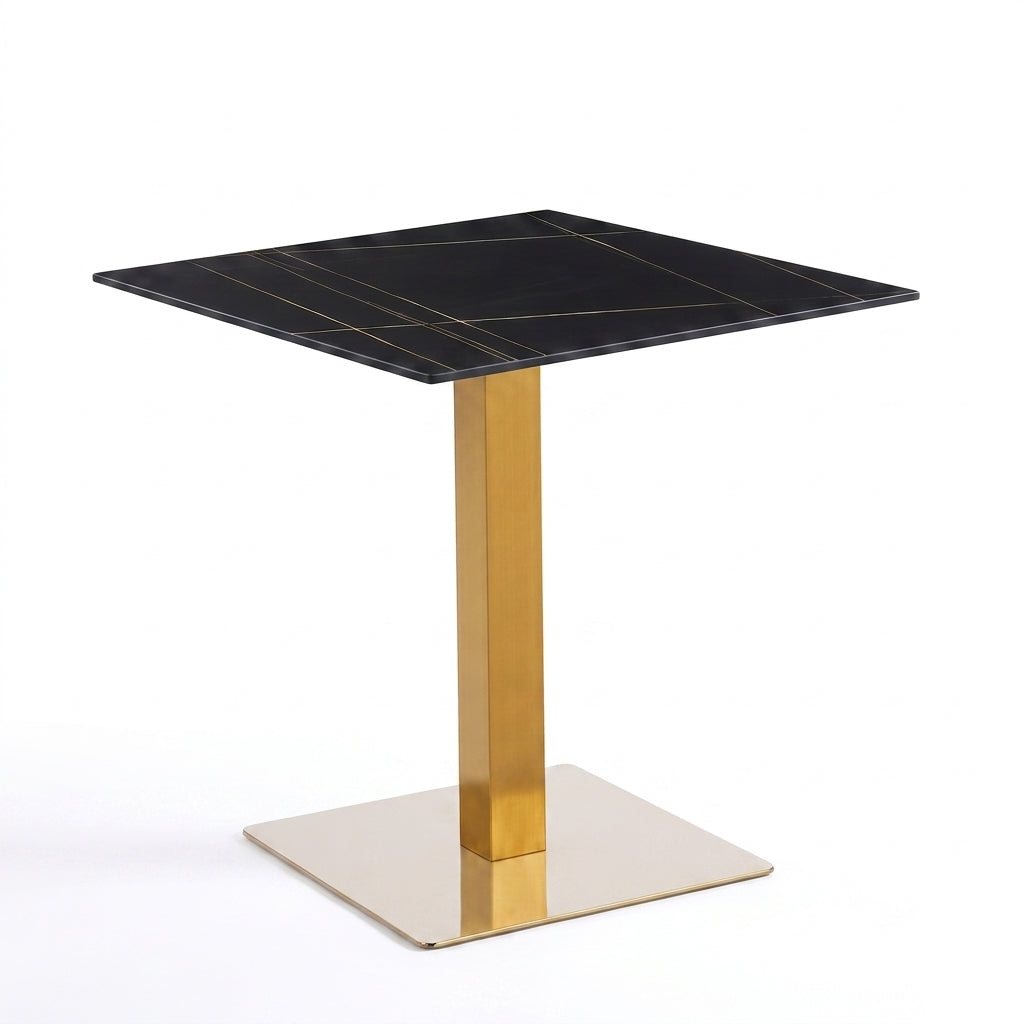Avenue Collection 35" Square Sintered Stone Top Dining Table in Gold Iron Base