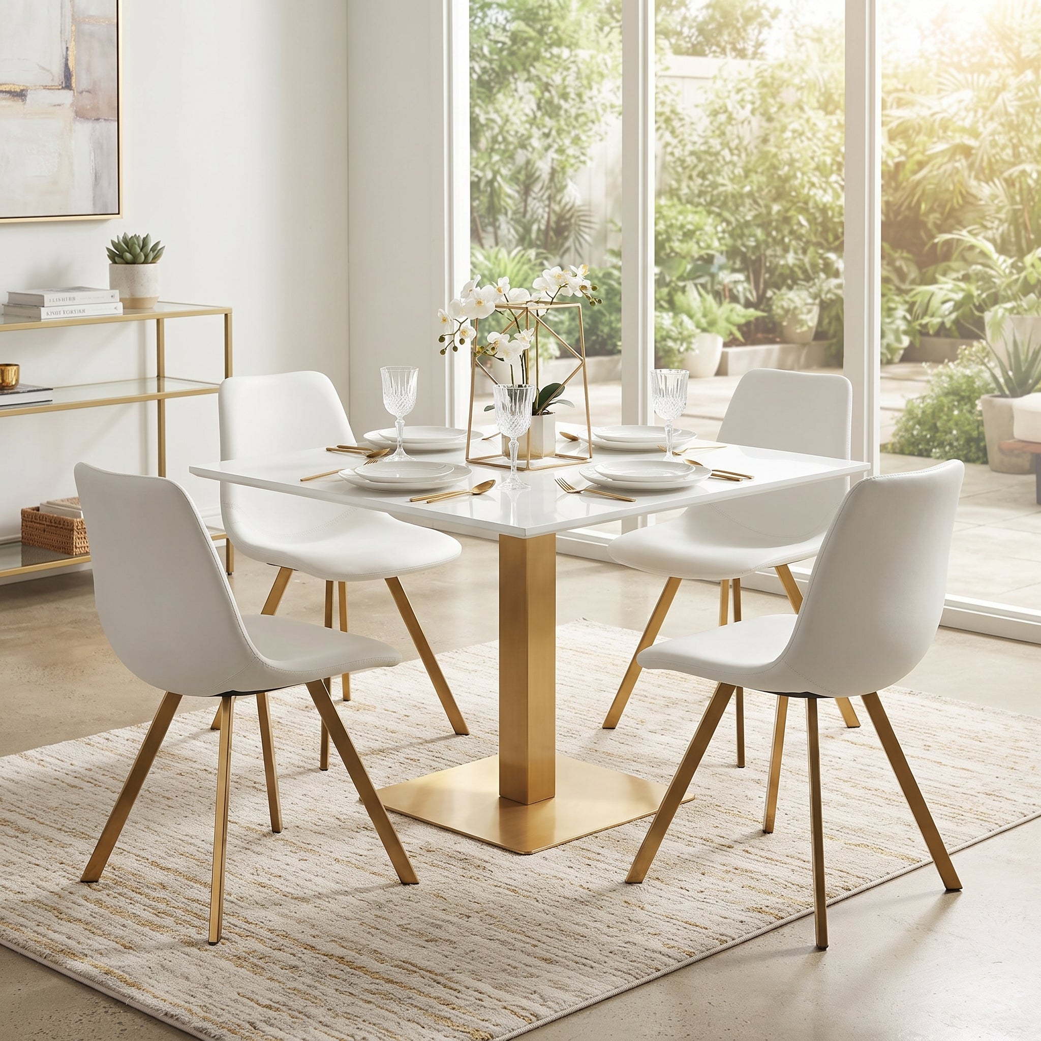 Avenue Collection 35" Square Sintered Stone Top Dining Table in Gold Iron Base