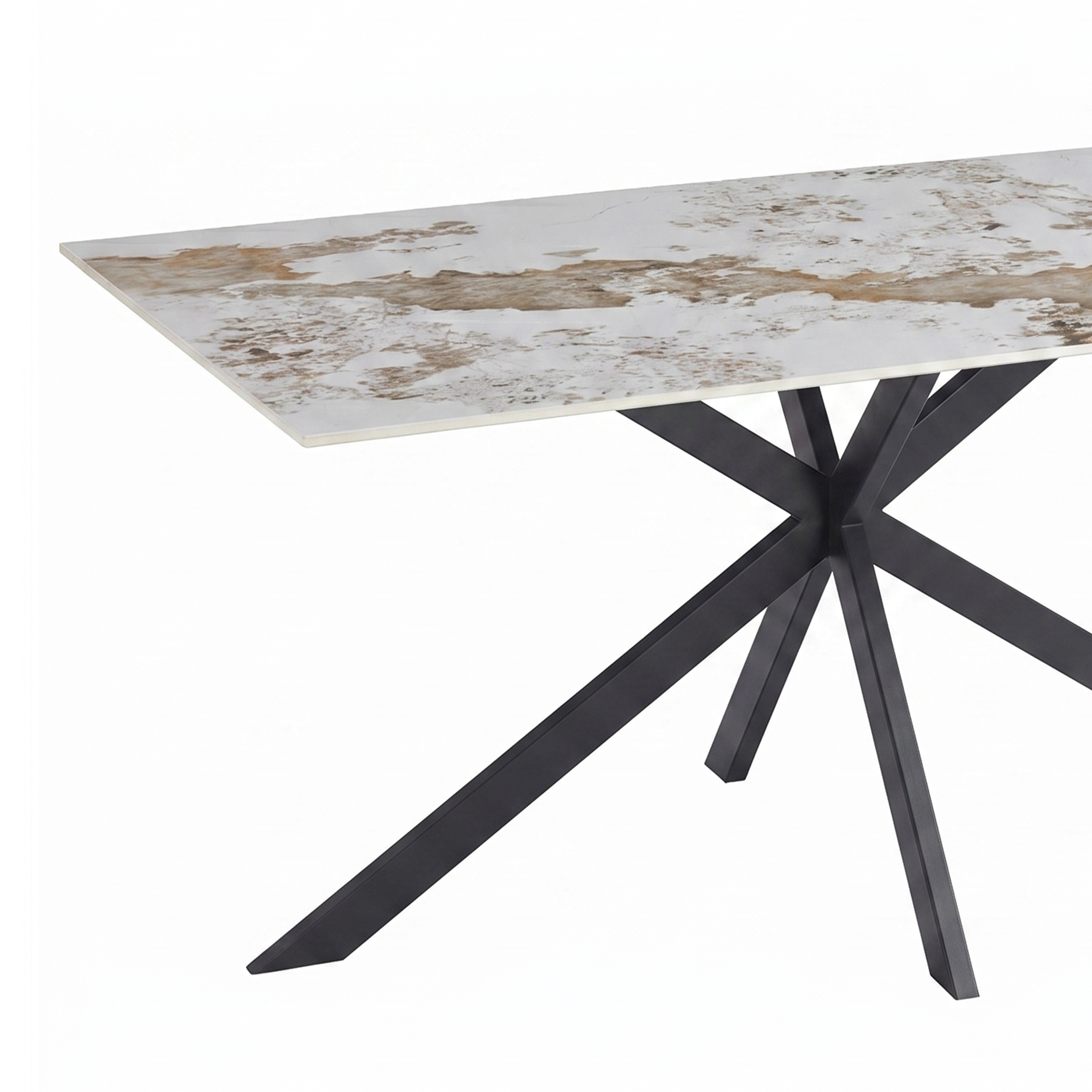 Apex 48 in. Rectangular Dining Table with Sintered Stone Tabletop in Black Steel Base