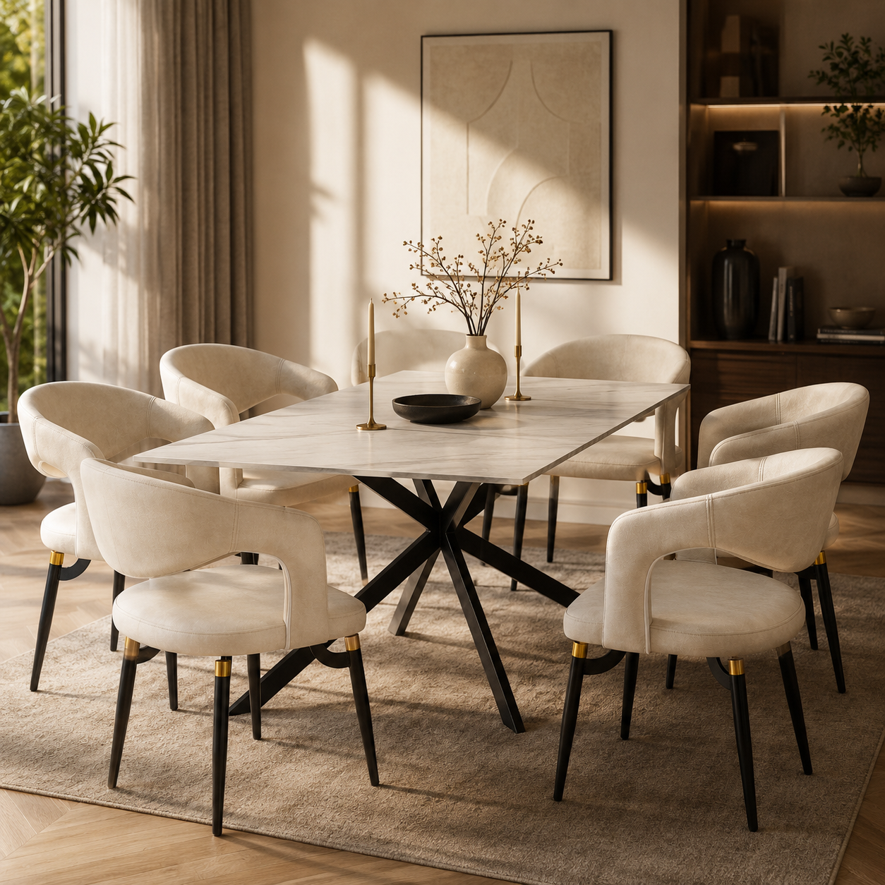 Apex 48 in. Rectangular Dining Table with Sintered Stone Tabletop in Black Steel Base