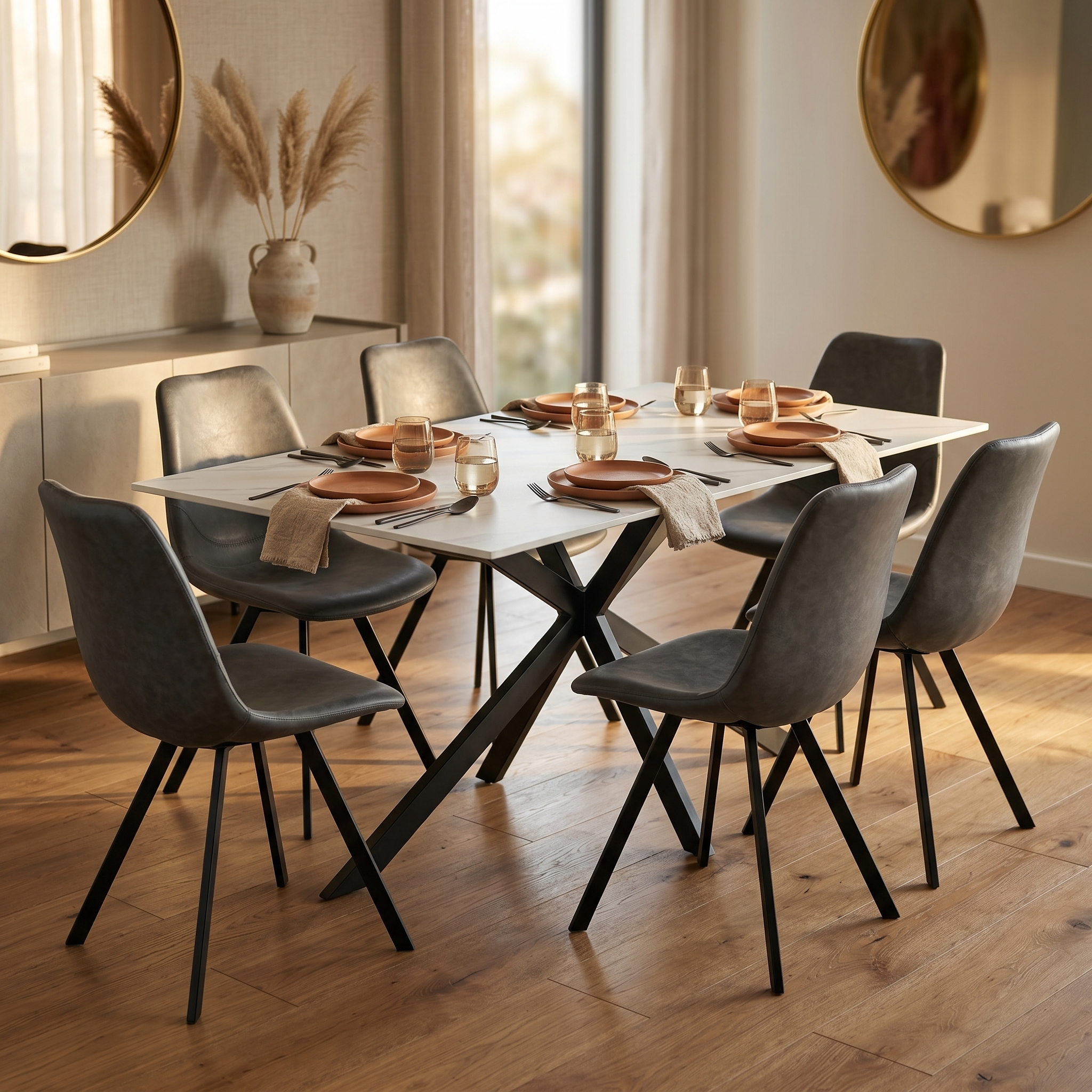 Apex 48 in. Rectangular Dining Table with Sintered Stone Tabletop in Black Steel Base