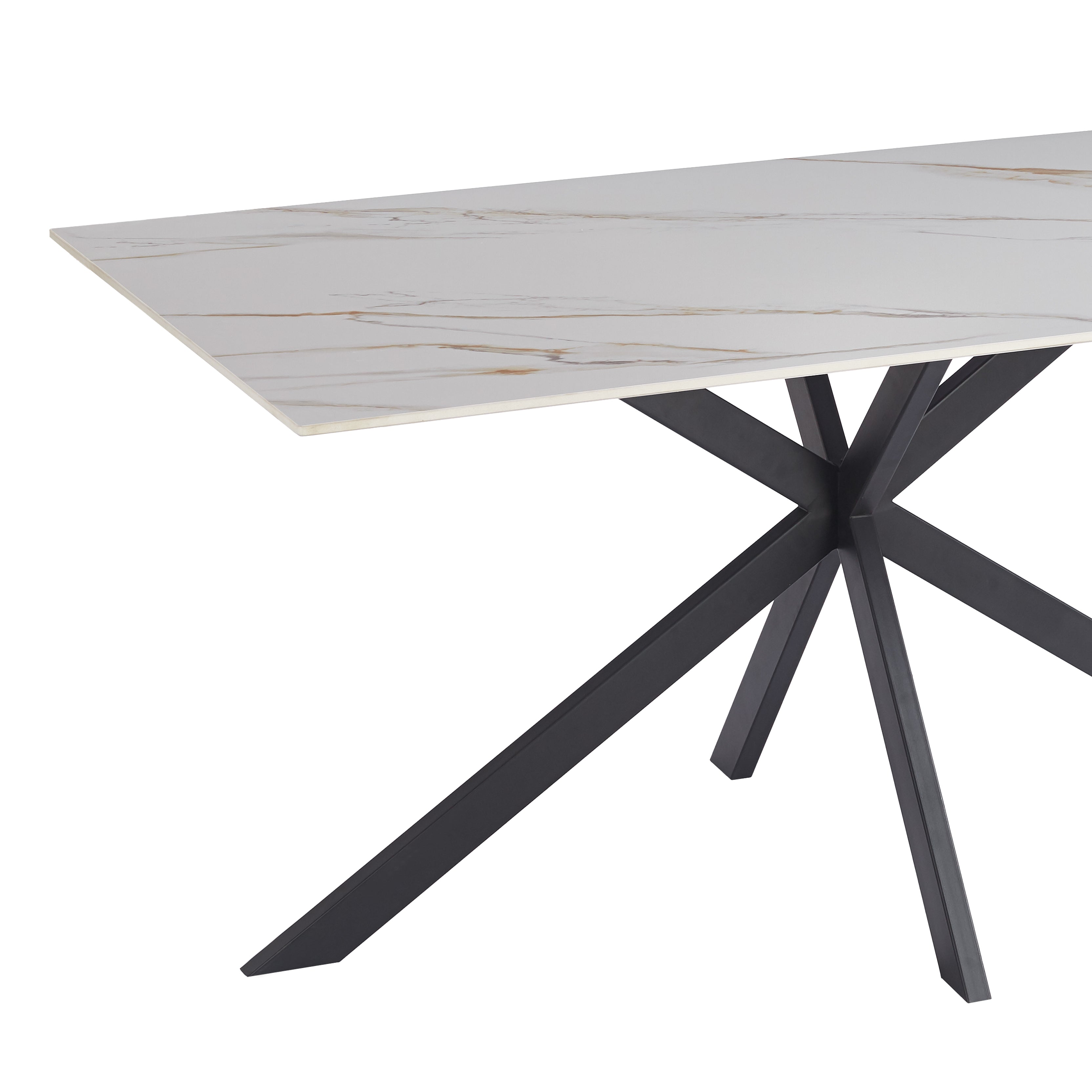 Apex 48 in. Rectangular Dining Table with Sintered Stone Tabletop in Black Steel Base