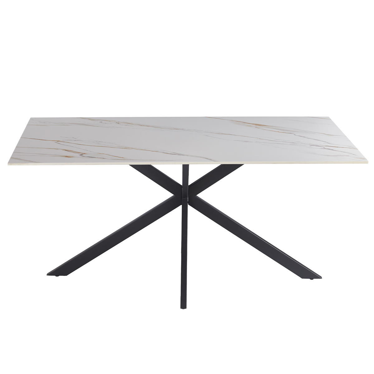 Apex Rectangular Dining Table with Sintered Stone Tabletop in Black Steel Base