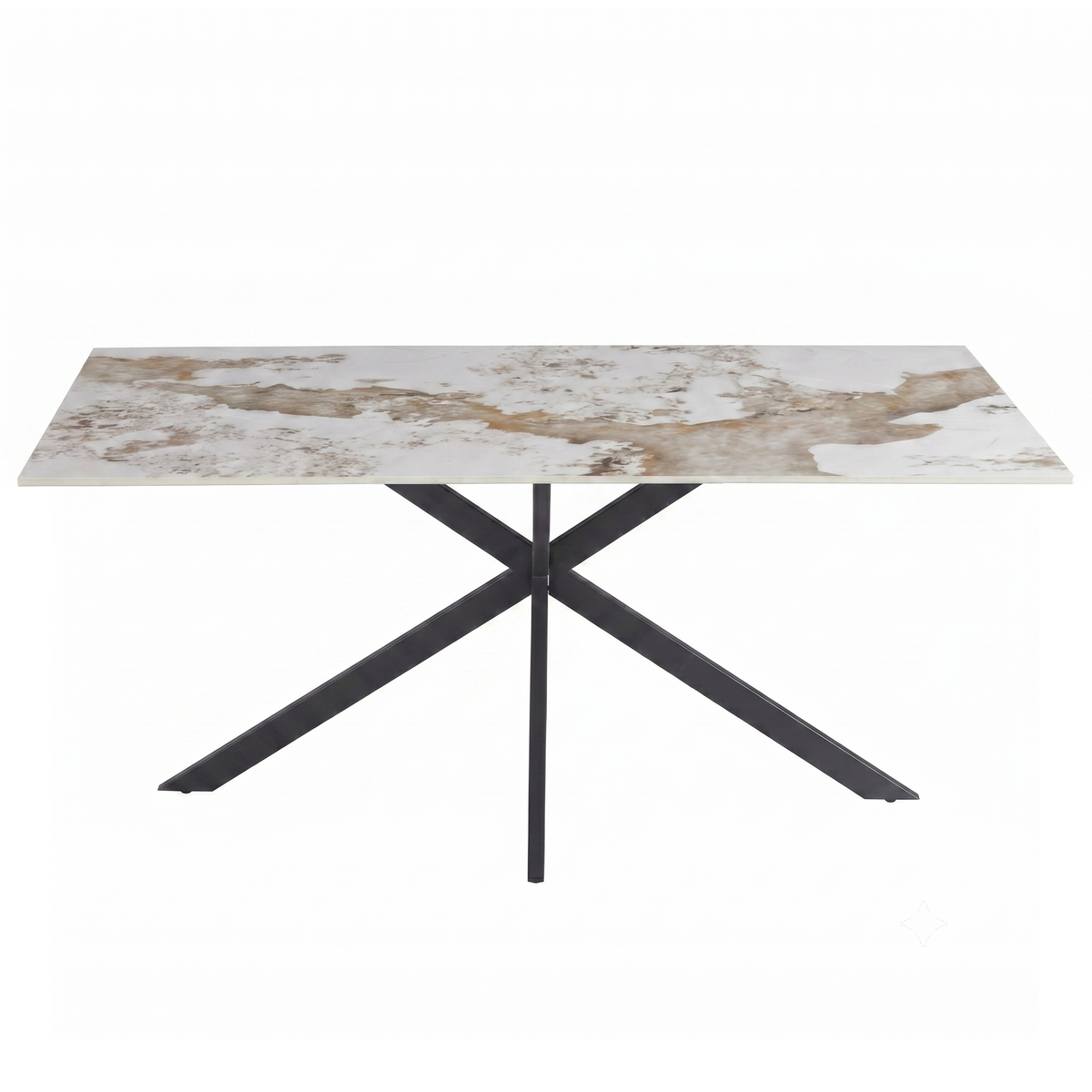 Apex Rectangular Dining Table with Sintered Stone Tabletop in Black Steel Base