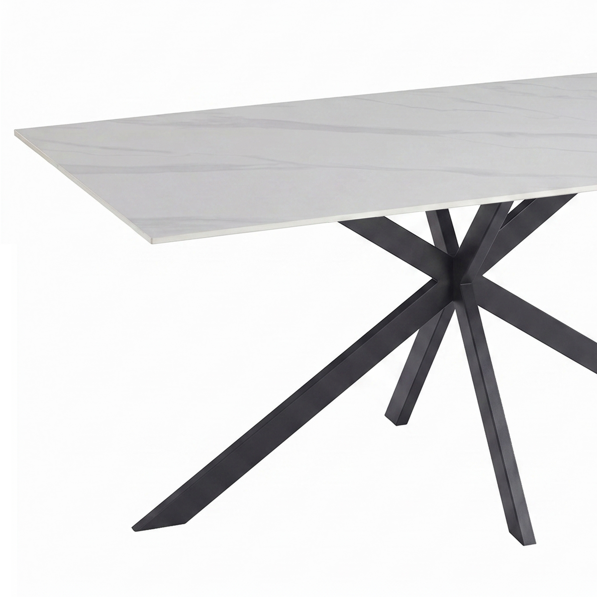 Apex Rectangular Dining Table with Sintered Stone Tabletop in Black Steel Base