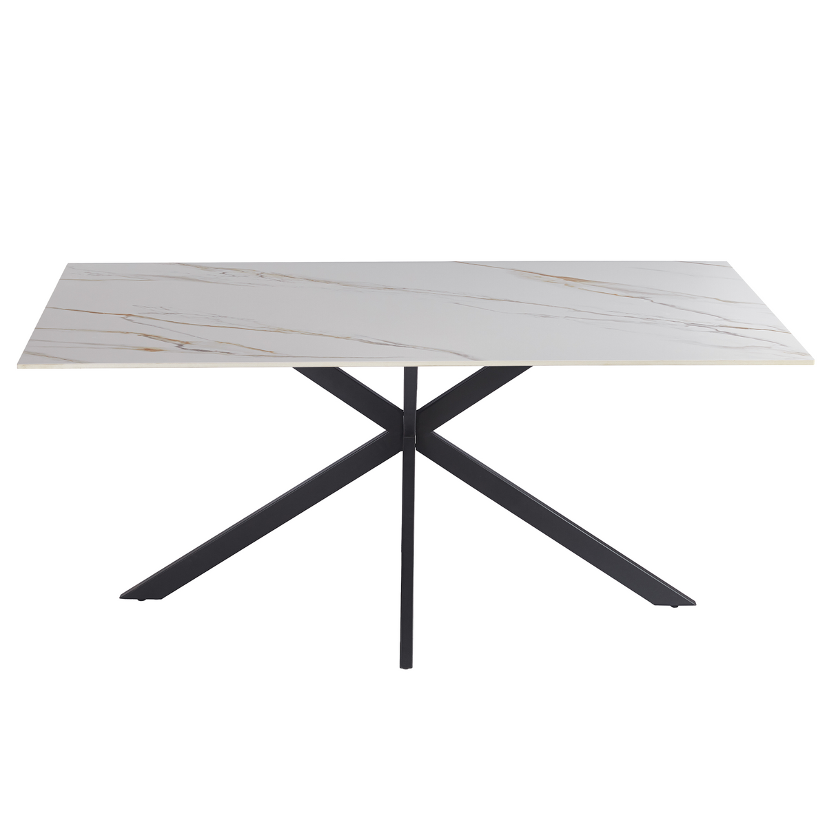 Apex Rectangular Dining Table with Sintered Stone Tabletop in Black Steel Base