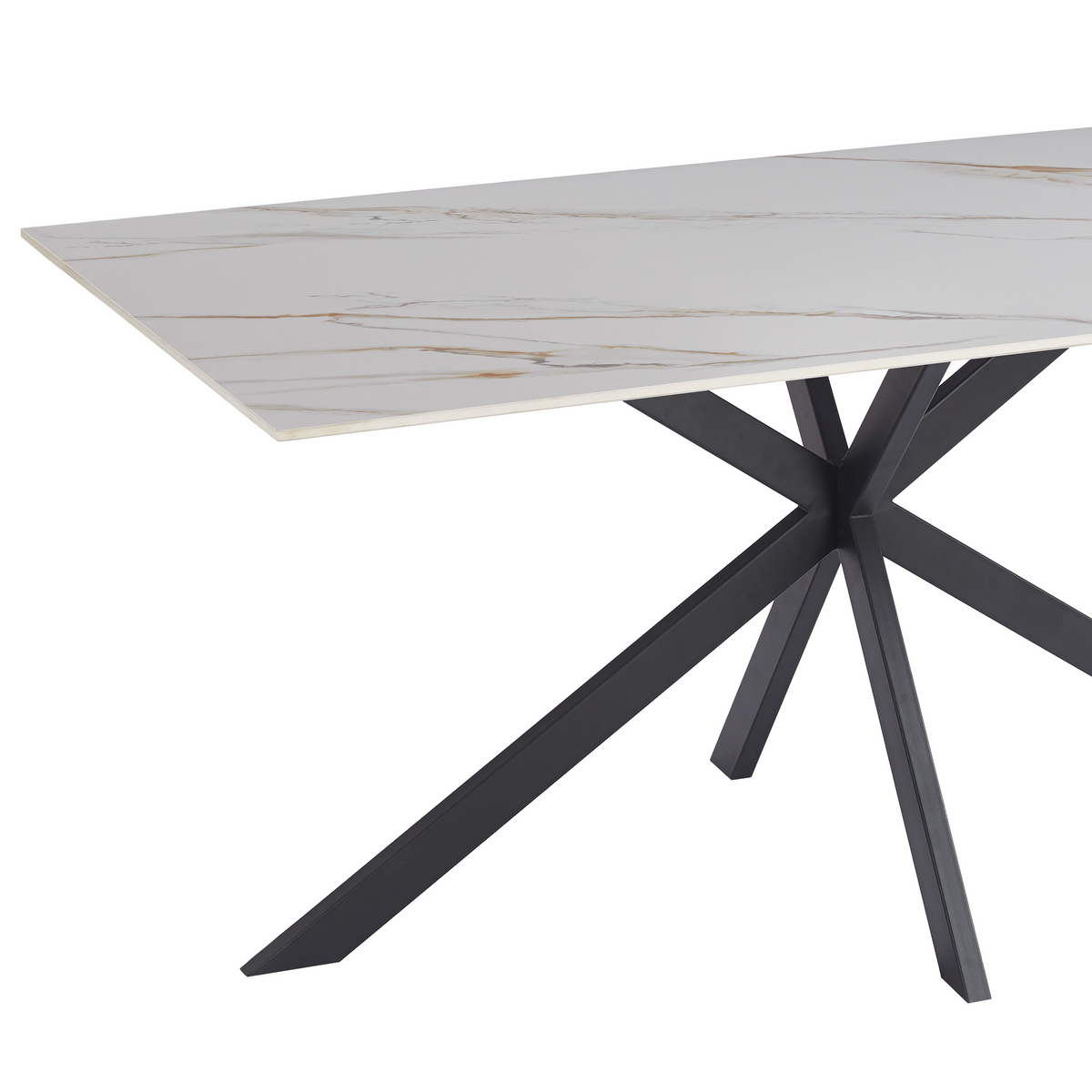Apex Rectangular Dining Table with Sintered Stone Tabletop in Black Steel Base