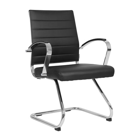 Benmar Mid-Back Office Conference Chair Upholstered in Leather with Stainless Steel Sled Base