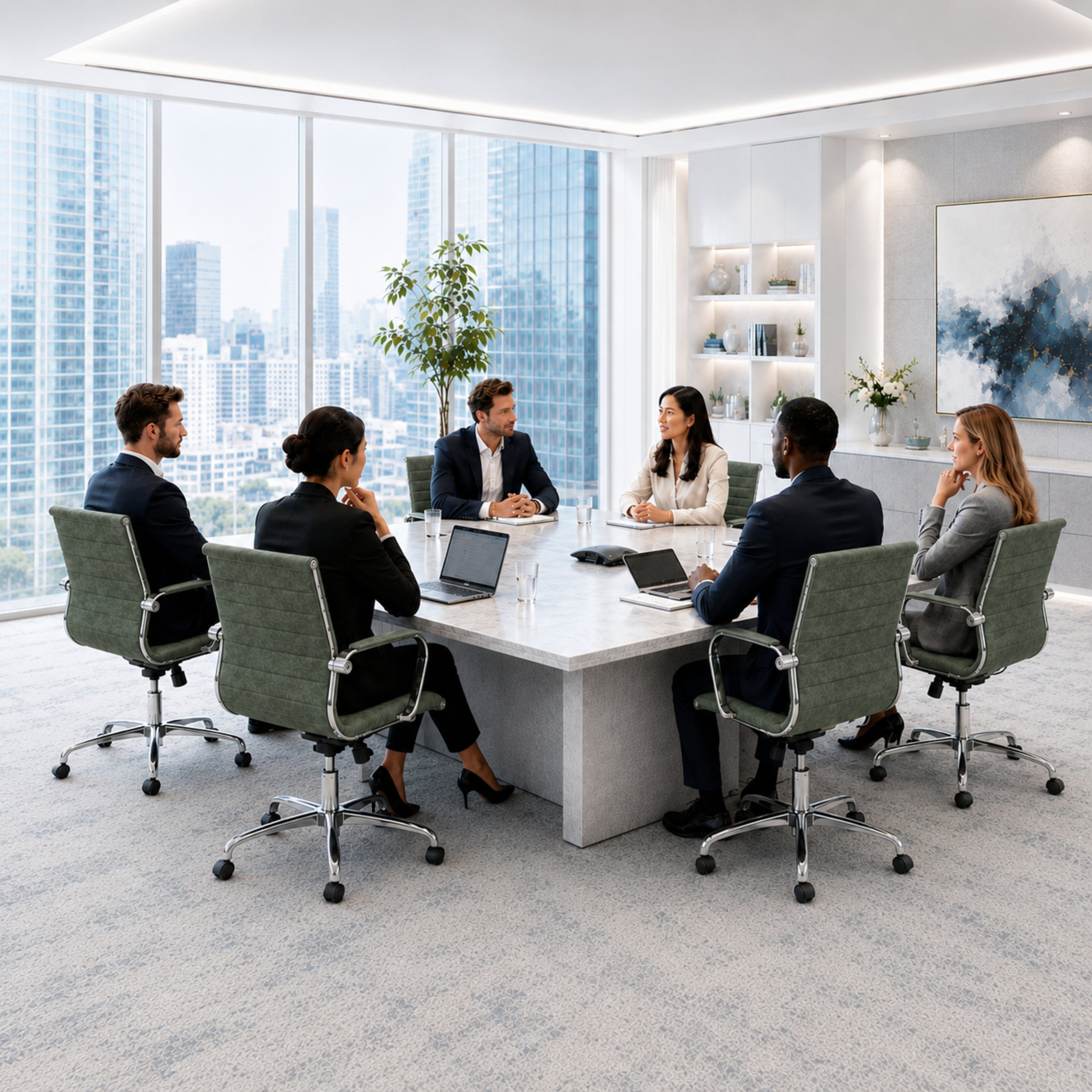 Benmar Mid-Back Leather Office Conference Chair Adjustable Height, Swivel, and Tilt